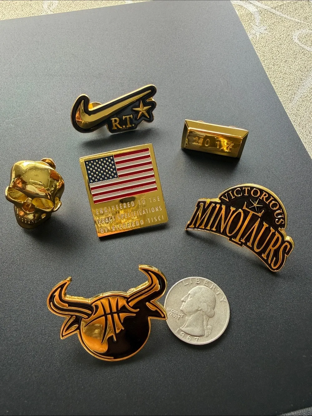 Nike Gold Tone Enamel Lapel Pin Set - Black and Gold Accent set of 6